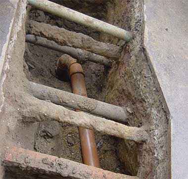 View of service pipes outside old housestop